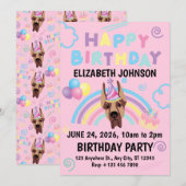 Great Dane Birthday Invitation in Pink Kaart (Voorkant / Achterkant)