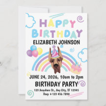 Great Dane Birthday Invitation in White