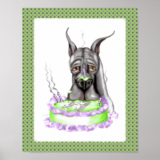 Great Dane Black Birthday Cake Face Poster (Voorkant)