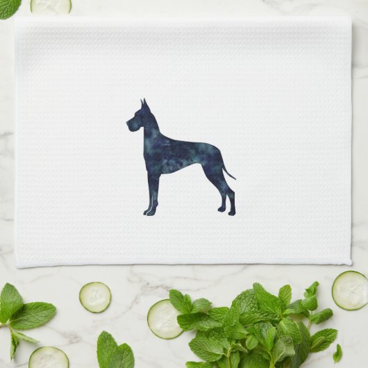 Great Dane Black Waterverf Silhouette Theedoek (Gevouwen)