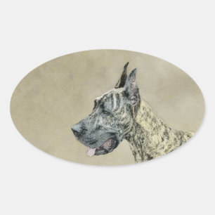 Great Dane (Brindle) schilderen - Oorspronkelijke  Ovale Sticker