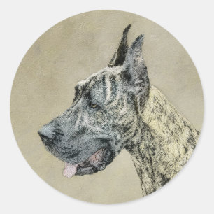 Great Dane (Brindle) schilderen - Oorspronkelijke  Ronde Sticker