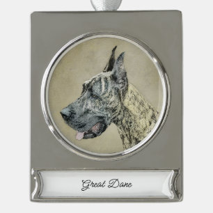 Great Dane (Brindle) schilderen - Oorspronkelijke Verzilverd Banner Ornament
