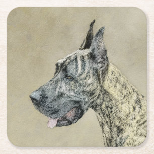 Great Dane (Brindle) schilderen - Oorspronkelijke  Vierkante Kartonnen Onderzetter