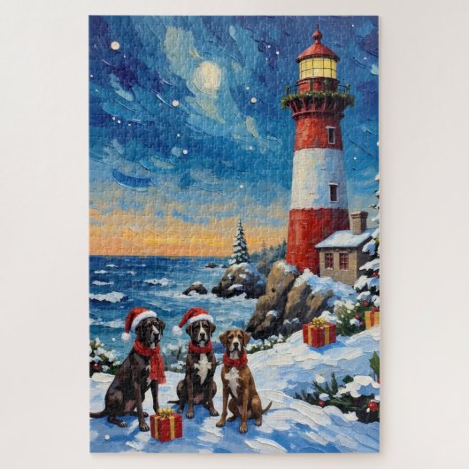 Great Dane Christmas Lighthouse Holiday Legpuzzel (Verticaal)