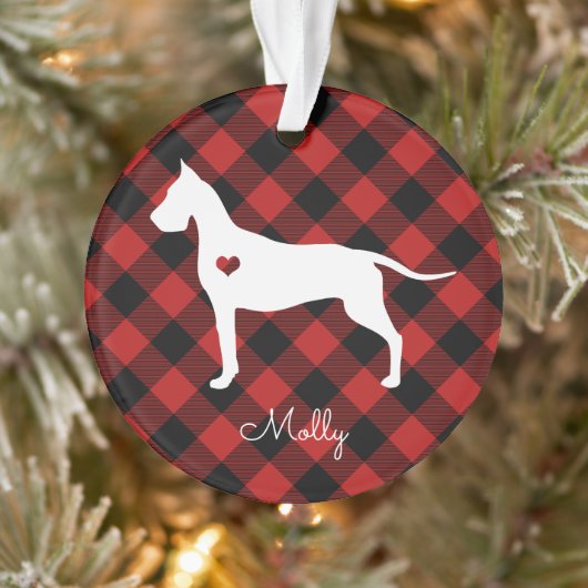 Great Dane Christmas Plaid Dog Naam Foto Ornament (Boom)
