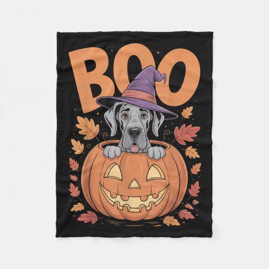 Great Dane Costume On Pumpkin Halloween Great Dane Fleece Deken (Voorkant)