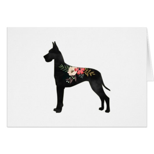 Great Dane Cropped Ears Boho Floral Silhouette (Voorkant Horizontaal)