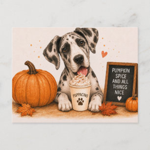 Great Dane die een Pumpkin Spice Puppaccino krijgt Briefkaart