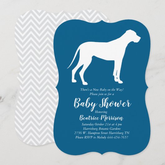 Great Dane Dog Baby shower Blue Boy Kaart (Voorkant / Achterkant)
