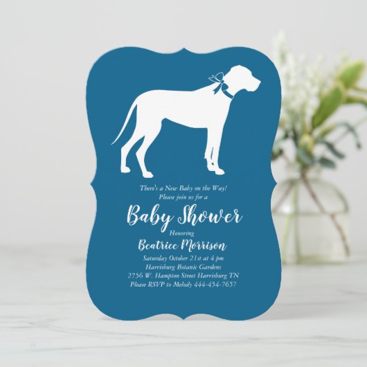 Great Dane Dog Baby shower Blue Boy Kaart (Staand voorkant)