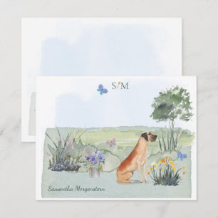Great Dane Dog Butterfly Monogram en naam Notitiekaartje
