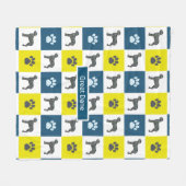 Great Dane Dog & Paw Print Yellow Grid Silhouette Fleece Deken (Voorkant (Horizontaal))