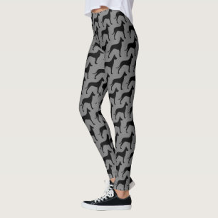 Great Dane Dog Silhouettes Pattern Black and Grey Leggings