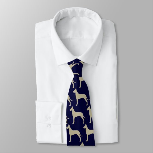 Great Dane Dog Silhouettes Pattern Blue and Tan Stropdas (Gebonden)