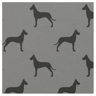 Great Dane Dog Silhouettes Pattern Grey and Black Stof