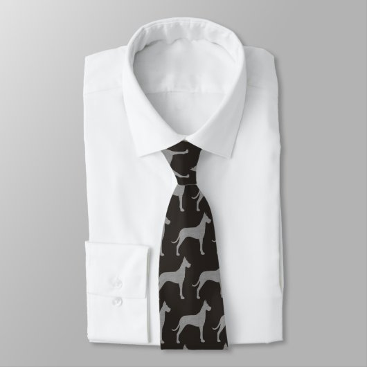 Great Dane Dog Silhouettes Pattern Grey and Black Stropdas (Gebonden)