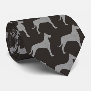 Great Dane Dog Silhouettes Pattern Grey and Black Stropdas