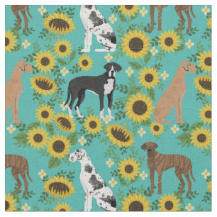 Great Dane dogs sunflower turquoise Stof