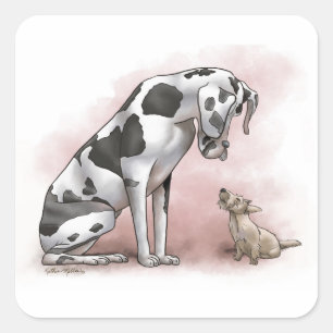 Great Dane en Schotse Terrier Cartoon Vierkante Sticker