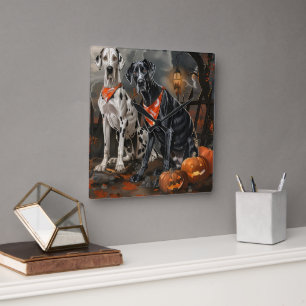 Great Dane Halloween Spokenereig Vierkante Klok