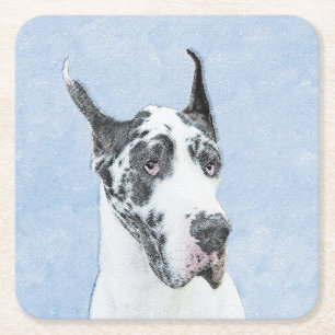 Great Dane (Harlequin) schilderen - Oorspronkelijk Vierkante Kartonnen Onderzetter