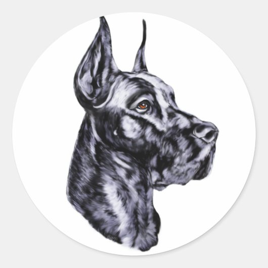 Great Dane Head-studie zwart Ronde Sticker (Voorkant)