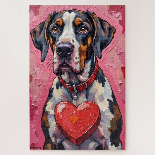 Great Dane Hiding Behind Valentine Candy Box Legpuzzel (Verticaal)
