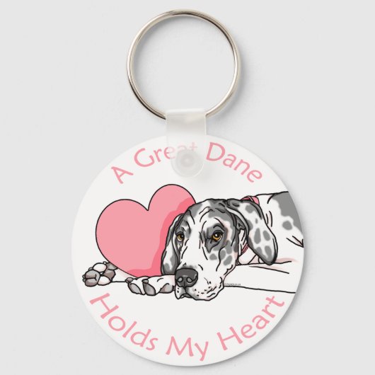 Great Dane Holds Heart Harlequin UC Sleutelhanger (Voorkant)