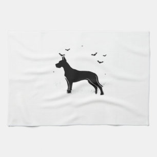 Great Dane-hond � Halloween-maansilhouet klassiek Theedoek