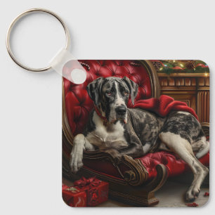 Great Dane Hond Kerst Feestelijk Sleutelhanger