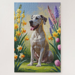 Great Dane-hond lente bloemen schilderij Legpuzzel