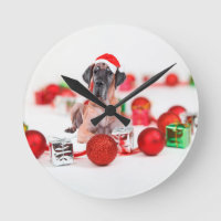 Great Dane-hond met kerstornamenten cadeaus