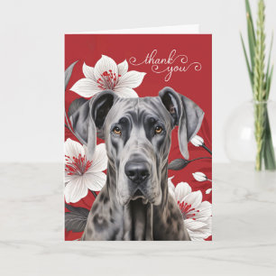 Great Dane-hond met witte lelies op rood Bedankkaart