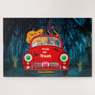 Great Dane-hond rijdt auto griezelige Halloween Legpuzzel