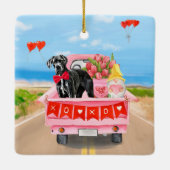 Great Dane-hond Valentijnsdag-vrachtwagen Keramisch Ornament (Achterkant)