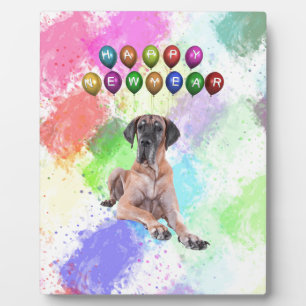 Great Dane hond wenst een gelukkig nieuwjaar Fotoplaat