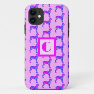 Great Dane Hondenliefhebber Pink & Blue Monogram iPhone 11 Hoesje
