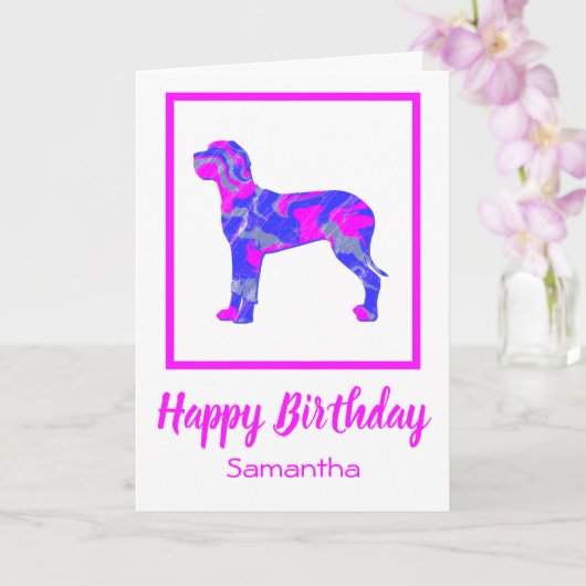 Great Dane Hot Pink Silhouette Dog Funny Birthday Kaart (Orchidee)