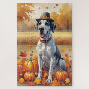 Great Dane in Herfstbladeren Thanksgiving Kunst Legpuzzel