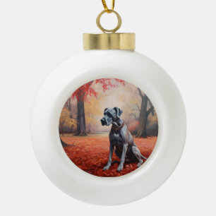 Great Dane in herfstbladeren val inspireren Keramische Bal Ornament