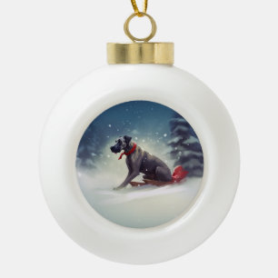 Great Dane Kerst sneeuw winter Keramische Bal Ornament