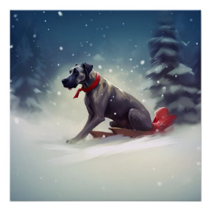 Great Dane Kerst sneeuw winter Perfect Poster