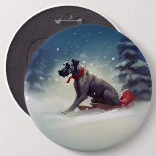 Great Dane Kerst sneeuw winter Ronde Button 6,0 Cm