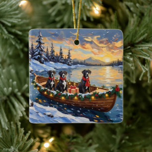 Great Dane Kerstboot Vakantie Keramisch Ornament