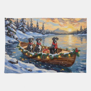Great Dane Kerstboot Vakantie Theedoek