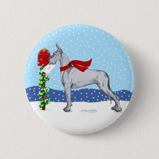 Great Dane KerstMail Blue Ronde Button 5,7 Cm (Voorkant)