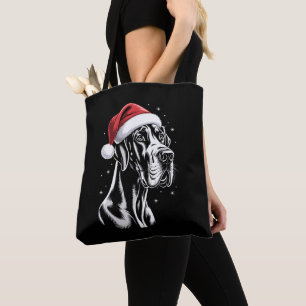 Great Dane Kerstmuts Zwart Wit Kerstmis Sneeuw Draagtas