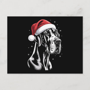Great Dane Kerstmuts Zwart Wit Kerstmis Sneeuw Feestdagenkaart