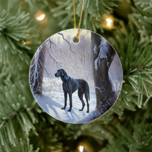 Great Dane Laat het Sneeuwen Kerstmis Keramisch Ornament